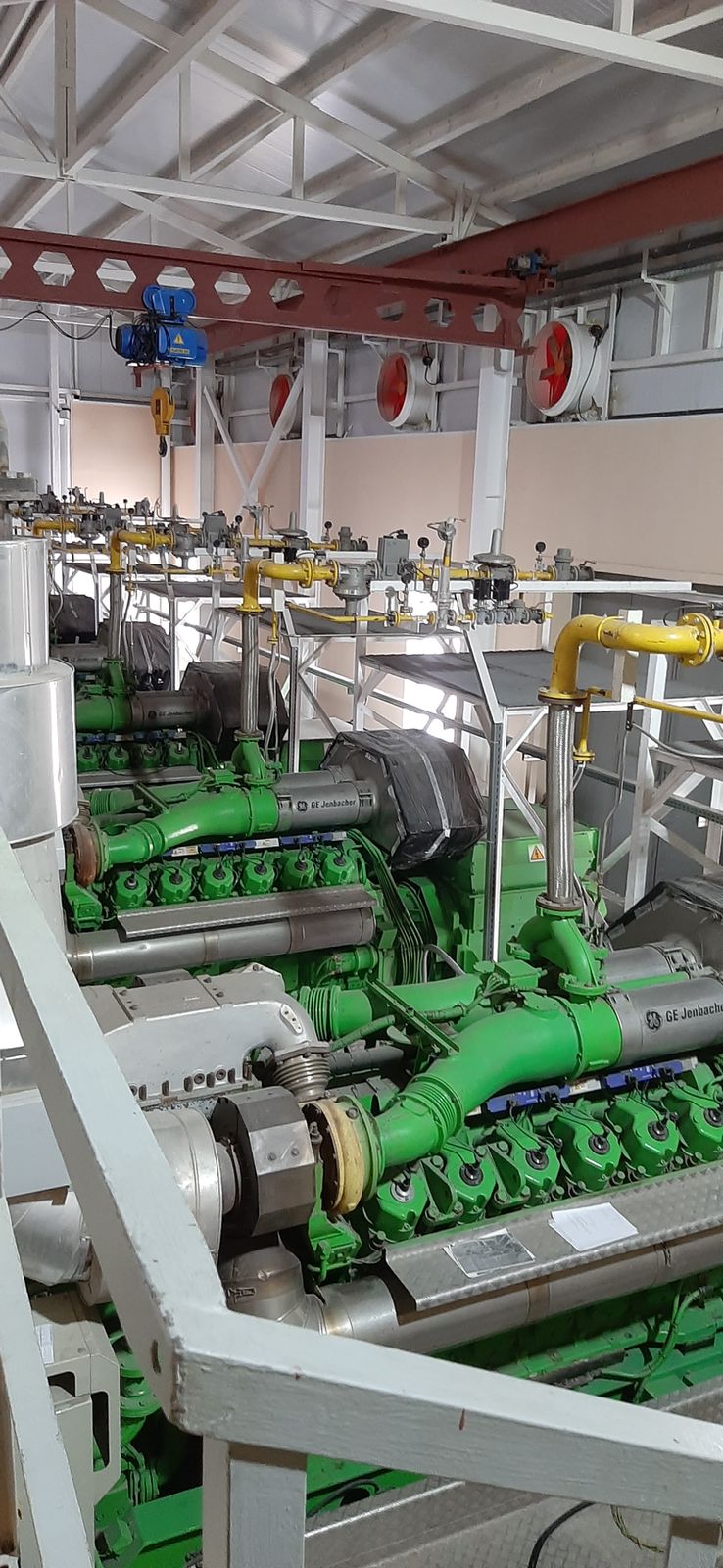 Six used Jenbacher J612 gas engines installed in the inspected engine hall